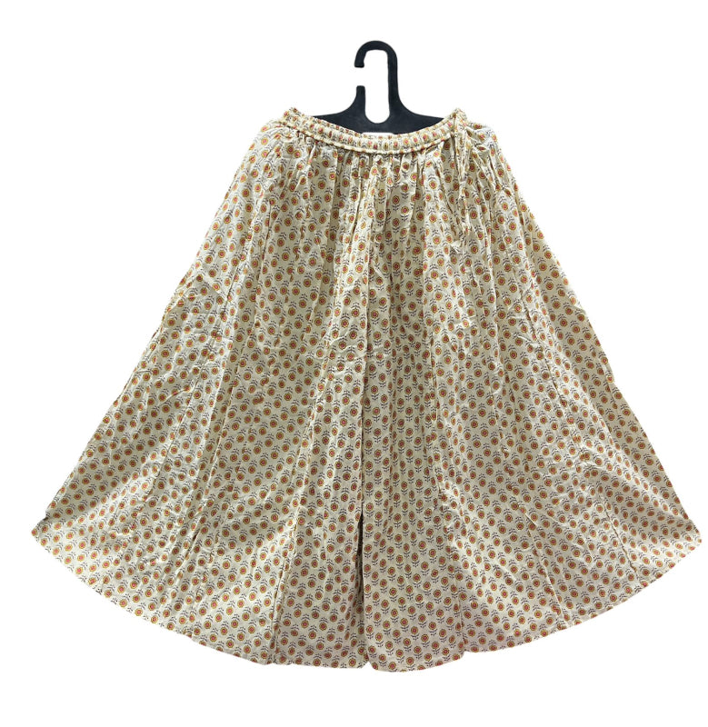 Women's Cotton 16 Kali Divider Skirt Palazzo Pants – Orange flower in light cream color