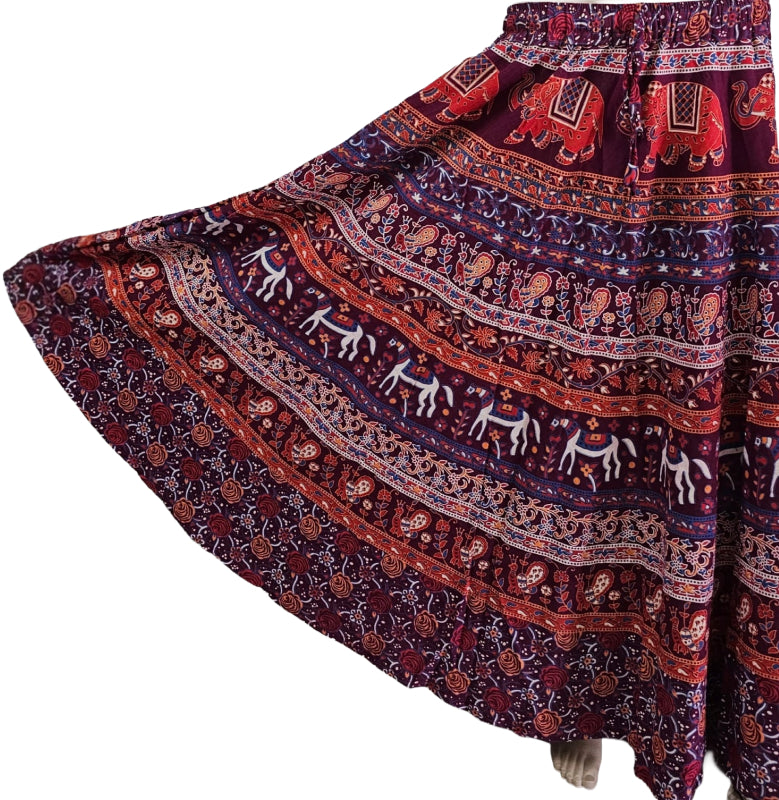 Women Skirt | Jaipuri Print | Fits up to XL|Maroon Horse