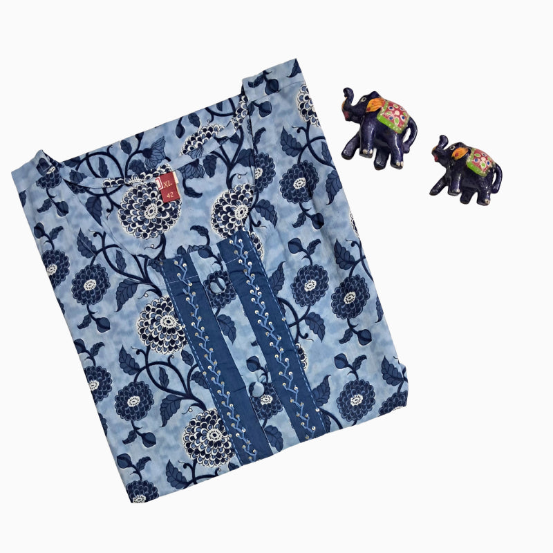 Women Kurti | Navy Blue Floral Kurti | Only Kurti