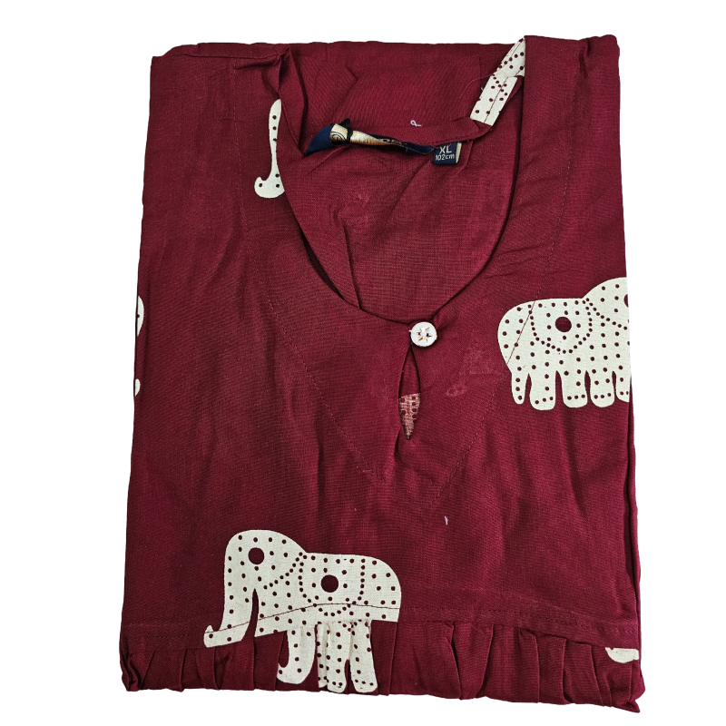 Premium Dabu cotton Peplum Kurti| Red maroon Elephant