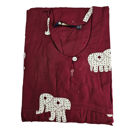 Premium Dabu cotton Peplum Kurti| Red maroon Elephant