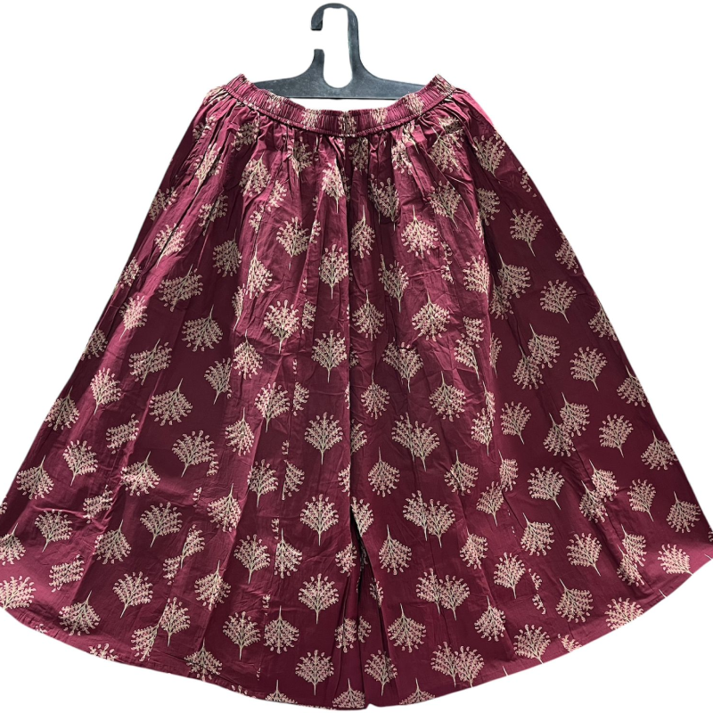 Women's Cotton 16 Kali Divider Skirt Palazzo Pants – Maroon Floral Print Palazzo(Without Rope)