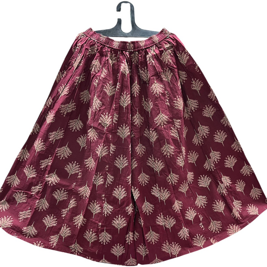 Women's Cotton 16 Kali Divider Skirt Palazzo Pants – Maroon Floral Print Palazzo(Without Rope)