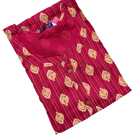 Women Kurti | Straight cut |Rayon| Rani pink with collar round neck and bhutta