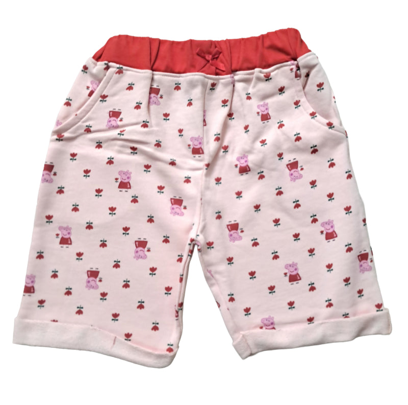 Girls Shorts| Peppa Ping With Flowers In Baby Pink