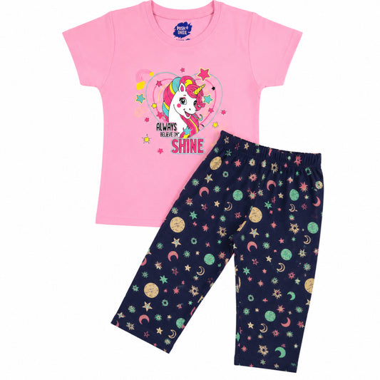 Premium Girls Capri Set | Pink Unicorn