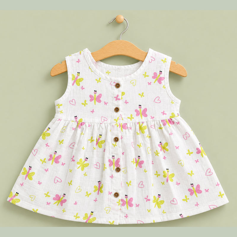 Muslin Frocks | Pink and green butterflies