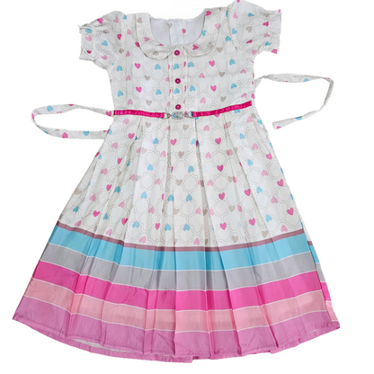 Premium Frocks | Blue pink hearts in sandal base