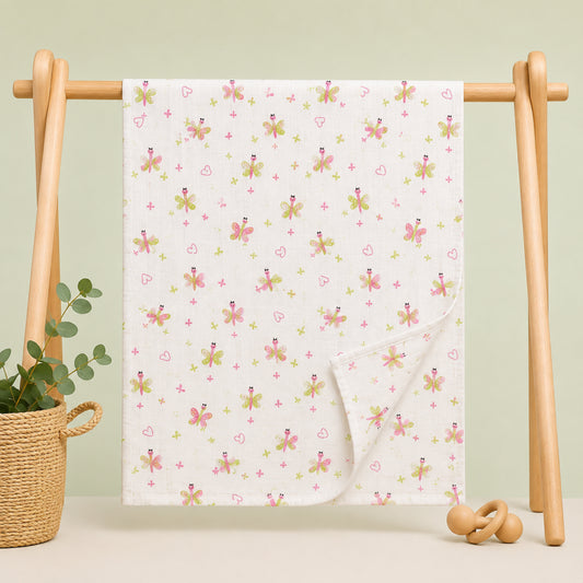 Muslin Swaddle | Pink Green Butterflies