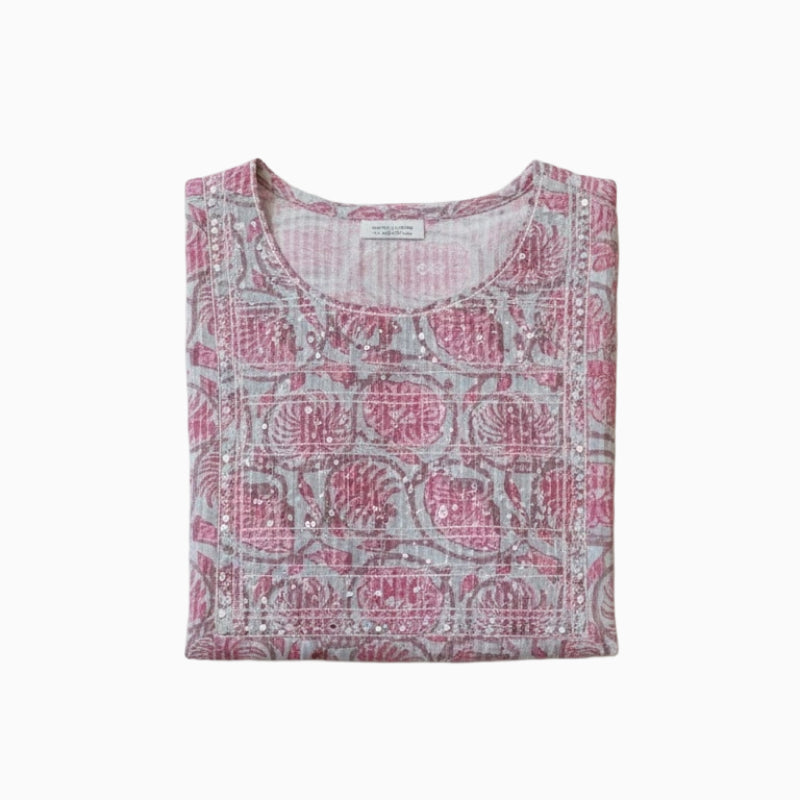 Women Kurti | Straight cut | Pinkish floral in light grey | only Kurti