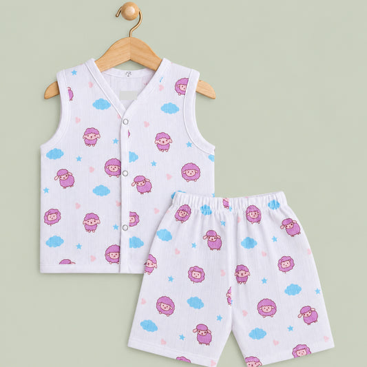 Baby Set - | Muslin Jabla shorts set ( Half sleeve) | Pink sheep