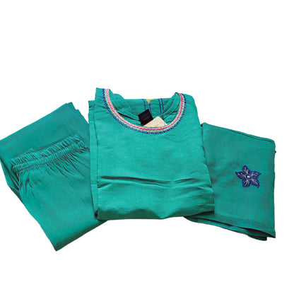 Women kurti with pant | Straight cut | Plain Silk Jacquard Embroidery work with lining