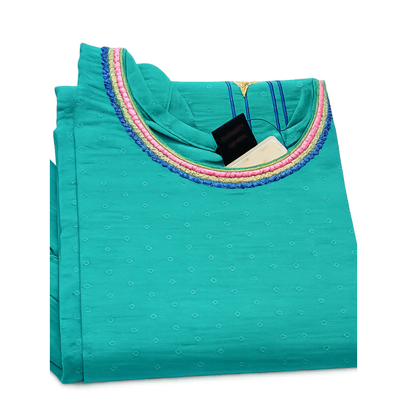Women kurti with pant | Straight cut | Plain Silk Jacquard Embroidery work with lining