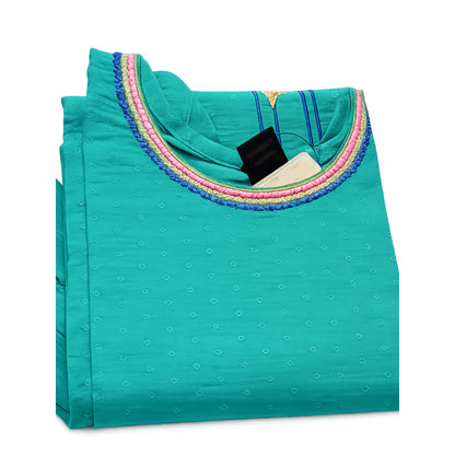 Women kurti with pant | Straight cut | Plain Silk Jacquard Embroidery work with lining