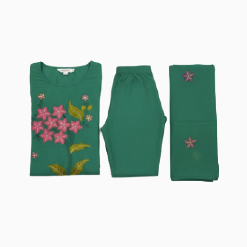 Women kurti with pant | Straight cut | Plain Silk Jacquard Embroidery work with lining