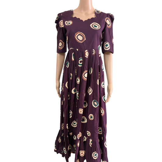 Maxi Frock | Dabu Cotton Fabric| Wine Circles patterns | B4003