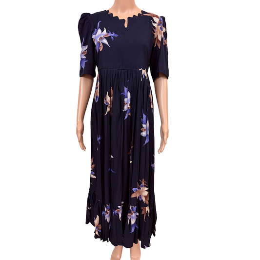 Maxi Frock | Rayon Fabric|Navy blue Flower patterns | B4006