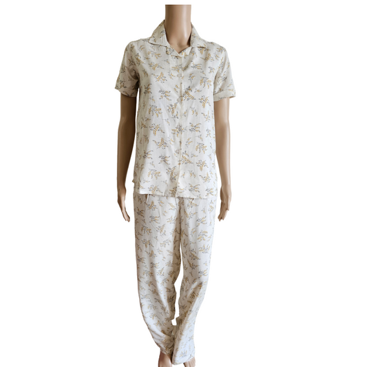 Women Collared Co-ord  shirt Pant set | Mustard bloom with oatmeal color