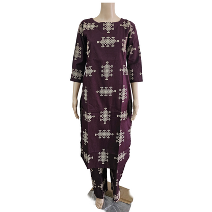 Premium shining flex cotton kurti palazzo co-ord set | Tribal geometric Print | B4017