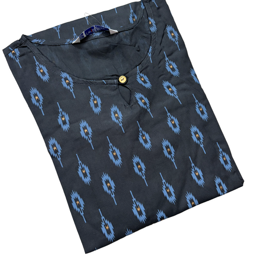 Women Kurti | Straight cut | Dark grey with bluish bhutta