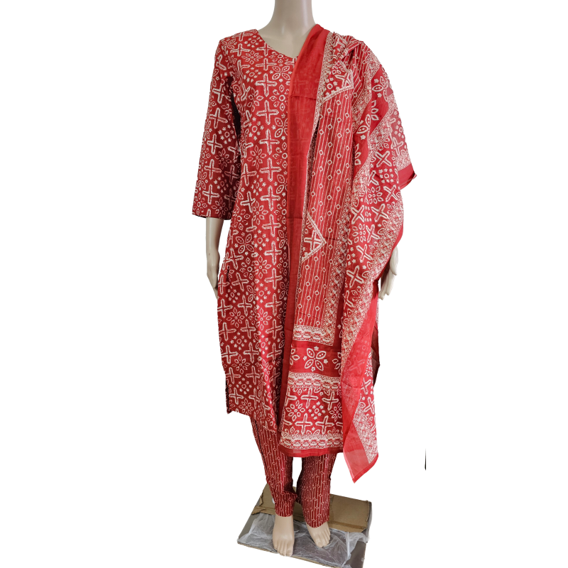 Women kurti with pant and dupatta| Brick orange kurti with Lining | B4009 | Neck Pattern 1