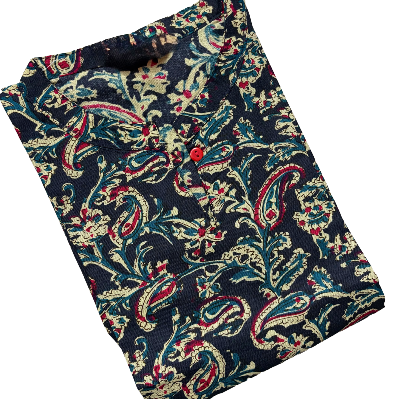Women Kurti | Straight cut | Chinese collar multicolor mango print | Only kurti