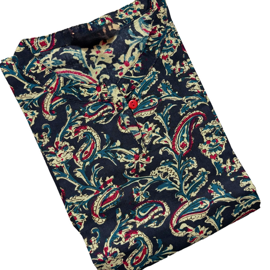 Women Kurti | Straight cut | Chinese collar multicolor mango print | Only kurti