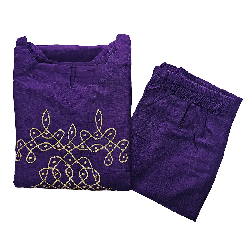 Women kurti with pant| Straight cut | Light Purple rawsilk set💜| B4015