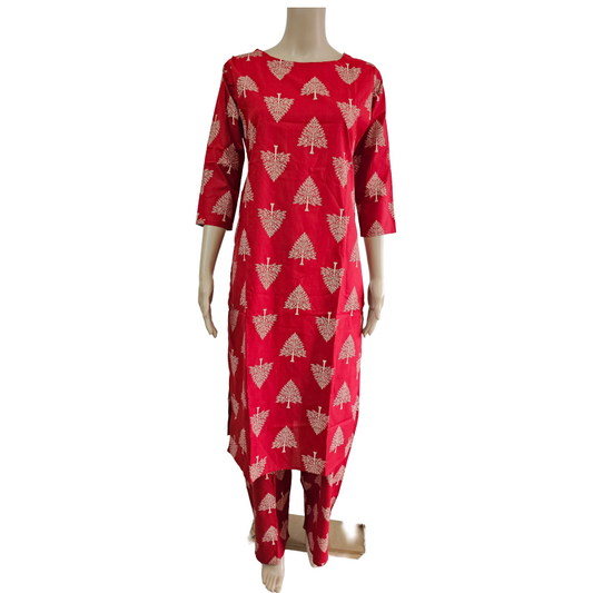 Premium shining flex cotton kurti palazzo co-ord set | Tree Print | B4018