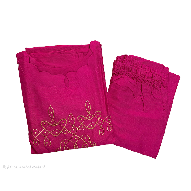Women kurti with pant |Deep pink Rawsilk set|B4014