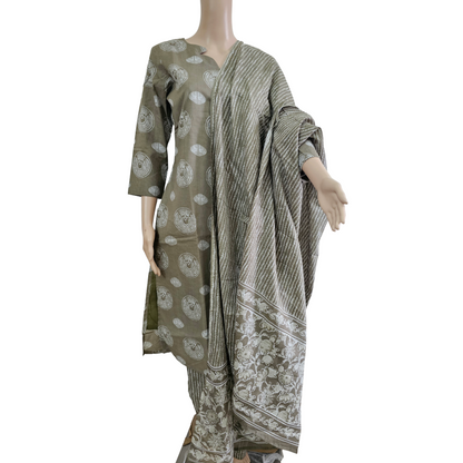 Women kurti with pant and dupatta | Light Seaweed green kurti with Lining | B4010 | Neck pattern 1