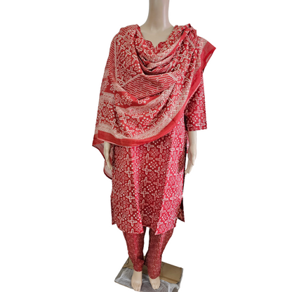 Women kurti with pant and dupatta| Brick orange kurti with Lining | B4009 | Neck pattern 2