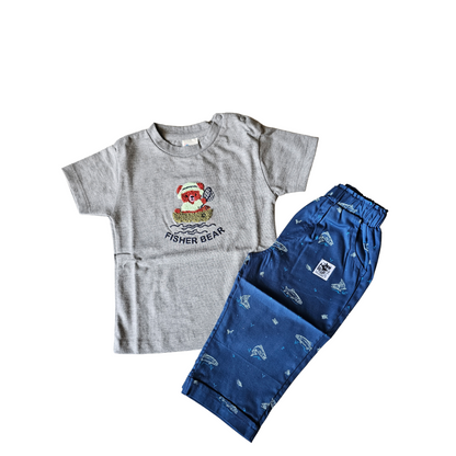 Kids full pant set | Fisherbear in grey
