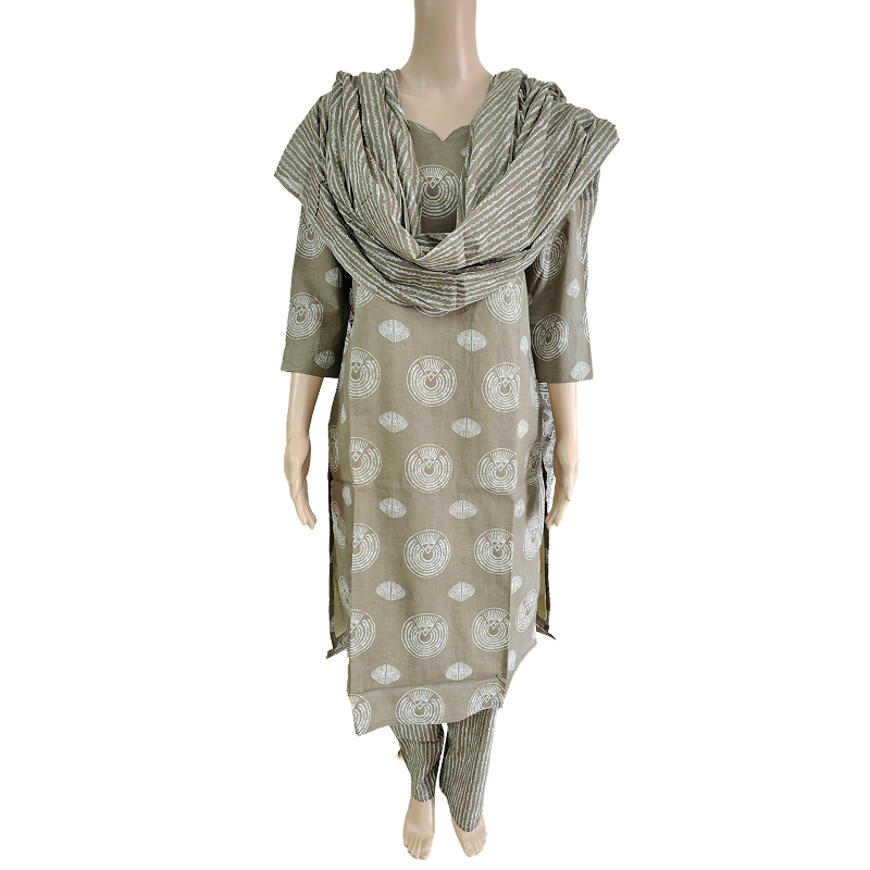 Women kurti with pant and dupatta |Light seaweed green kurti with Lining | B4010 | Neck pattern 2