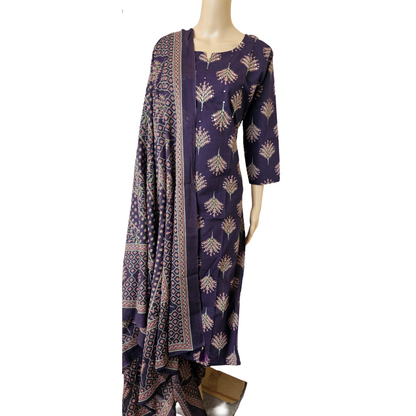 Women kurti with pant and dupatta | Straight cut | Dark Purple like Jamun fruit Skin l cottonlove