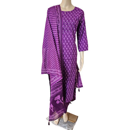 Women kurti with pant and dupatta | Straight cut | Dark Purple like Jamun fruit flesh color l cottonlove