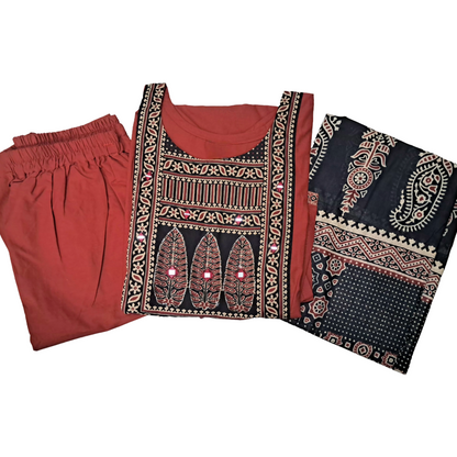 Women kurti with pant and dupatta |  Rust Orange print sets | DABUSET
