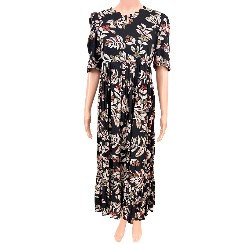 Maxi Frock | Rayon Fabric | Black leafy patterns | B4007