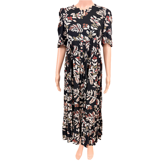 Maxi Frock | Rayon Fabric | Black leafy patterns | B4007
