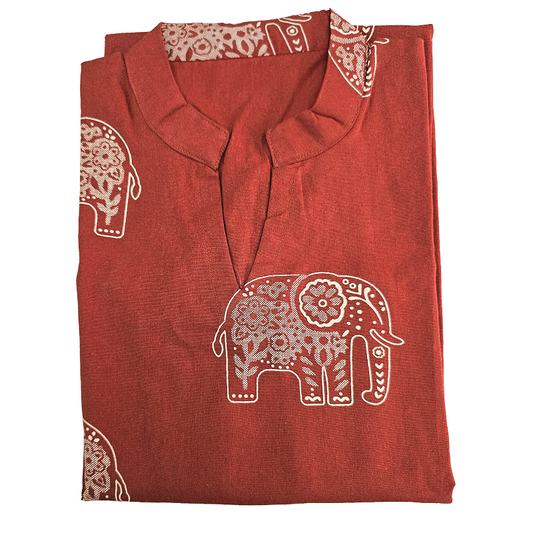 Women Kurti| Rust orange with elephant motif| Only Kurti