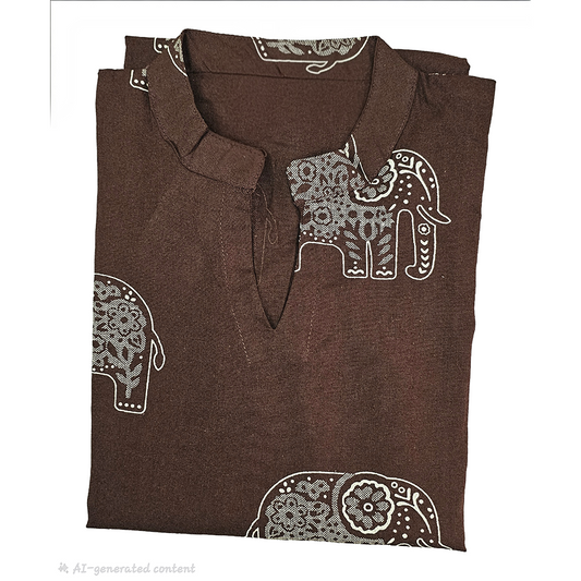 Women Kurti | Light Brown with elephant motif| Only Kurti