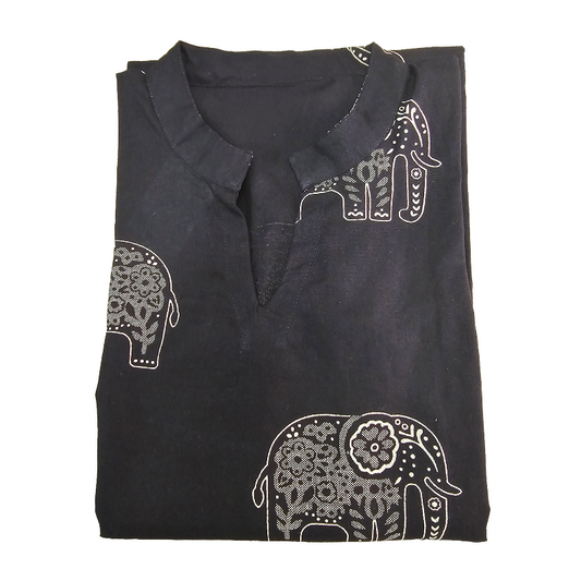 Women Kurti | Black with elephant motif| Only Kurti