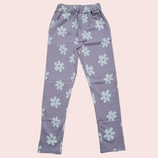 Girls Pants | Purple with white flower