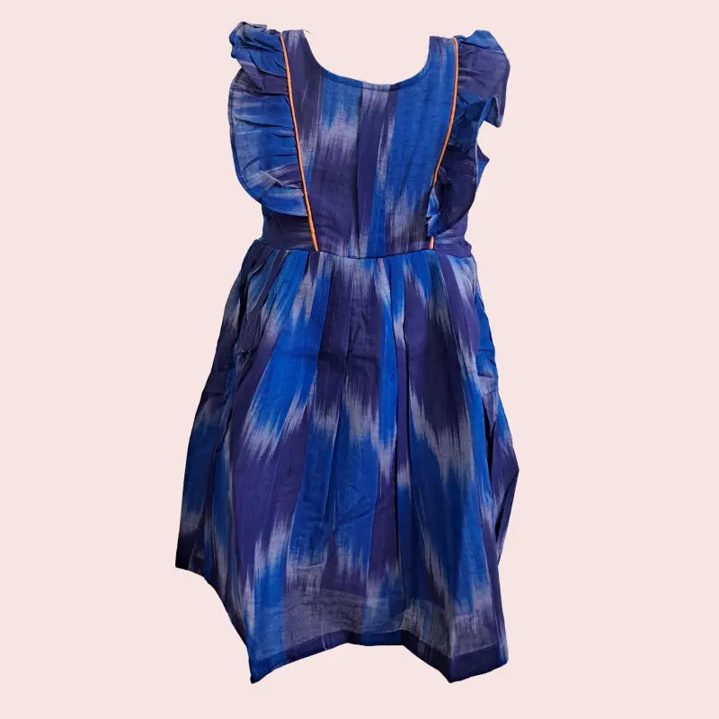 Cotton Ikkat Frocks | Purple with blue and orange piping