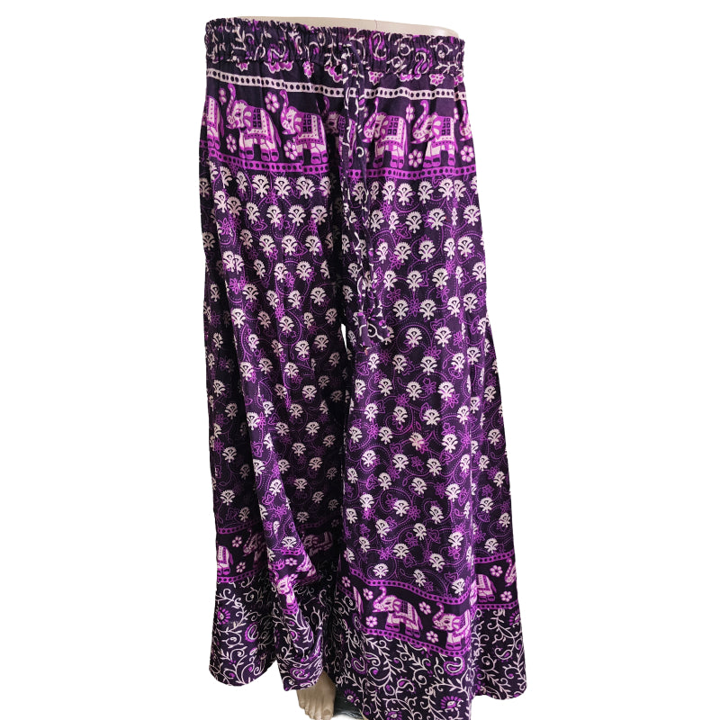 Women’s Cotton Flared Palazzo (Divider Skirt) with Drawstring| Purple Floral pant
