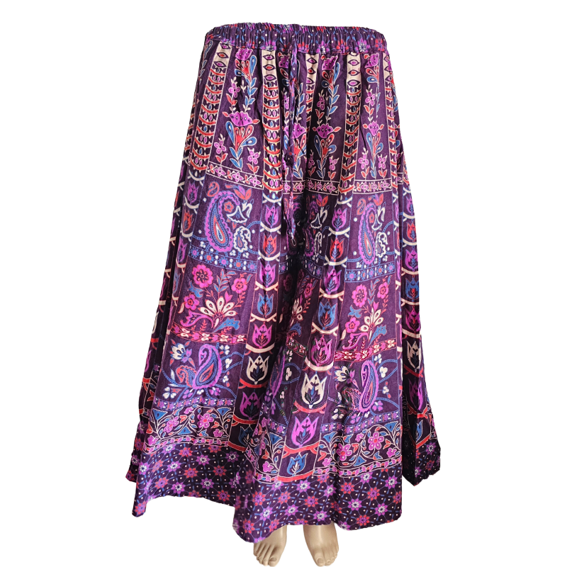 Women’s Cotton Flared Palazzo (Divider Skirt) with Drawstring| Purple Flower prints