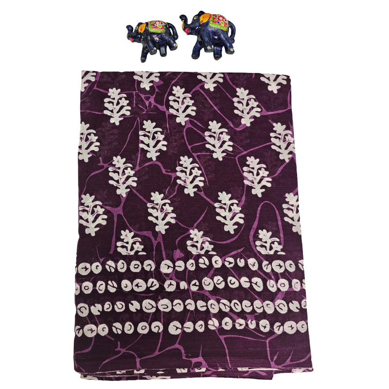 Mul Mul Cotton Saree | White florals in Purple