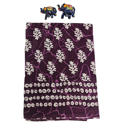 Mul Mul Cotton Saree | White florals in Purple
