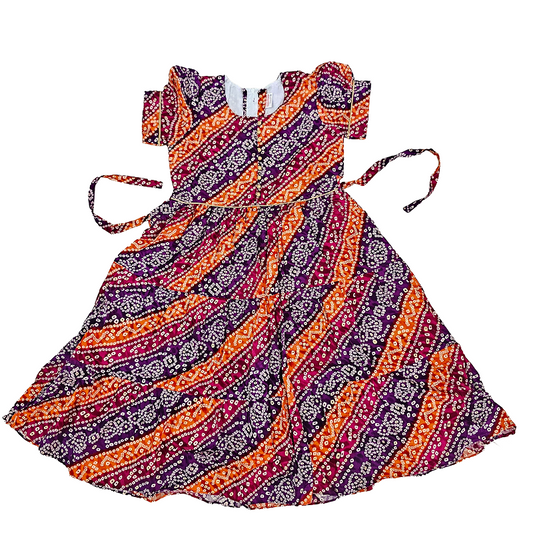 Premium Frocks | Purple Orange Bhandhani print