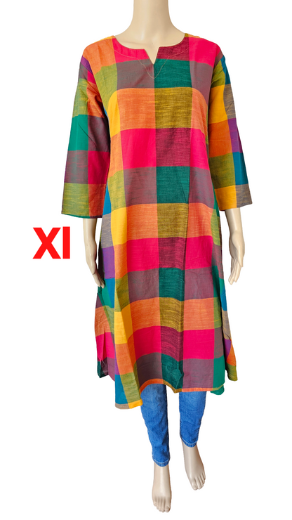 Women Kurti Top | Aline cut small checks red with yellow | only kurti top | MADRASCHECKS